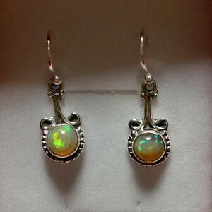 Elegant Ethiopian Opal Silver Drop Earrings